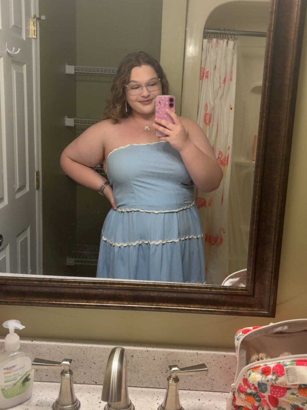 Strapless Blue Tiered Summer Dress